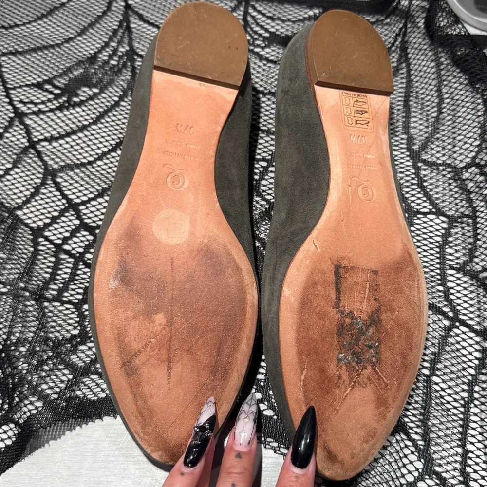 Alexander McQueen Olive Green Suede Loafers with Bronze Sequin Skull - Picture 9 of 10